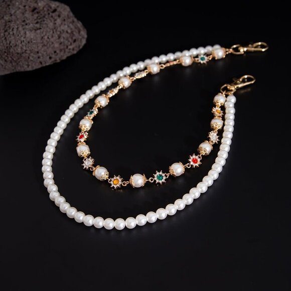 Layered Pants Chain for Men Women Wallet Chain Exquisite Rhinestone Flower Pearl - Picture 5 of 6